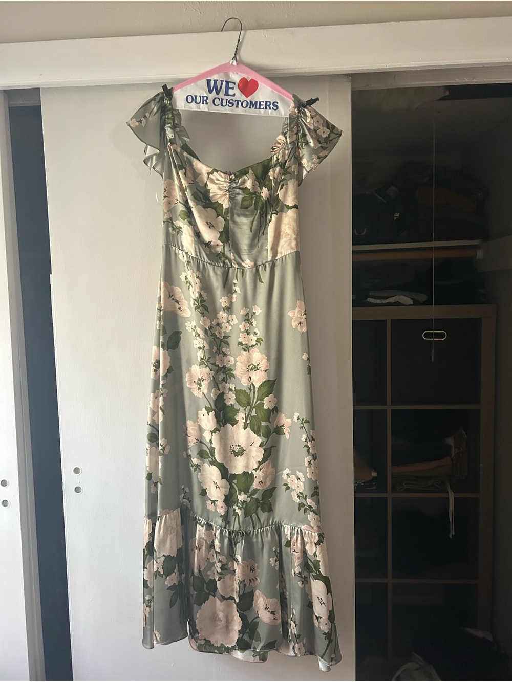 Reformation Sianna Off-Shoulder Silk Midi Dress- Tarragon - Picture 3 of 4